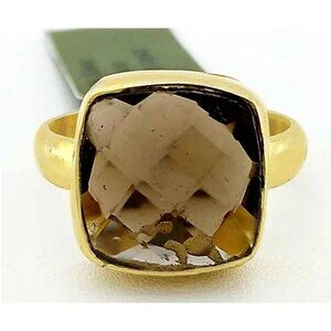 Genuine 5.25 Cts Smoky Topaz Ring 14k Yellow Gold Plated